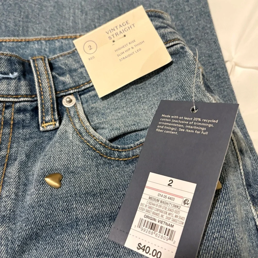 Universal Thread Highest Rise Vintage Straight Embellished Jeans, 2R NWT - Picture 4 of 8